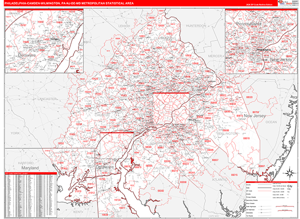 Philadelphia-Camden-Wilmington Metro Area Wall Map